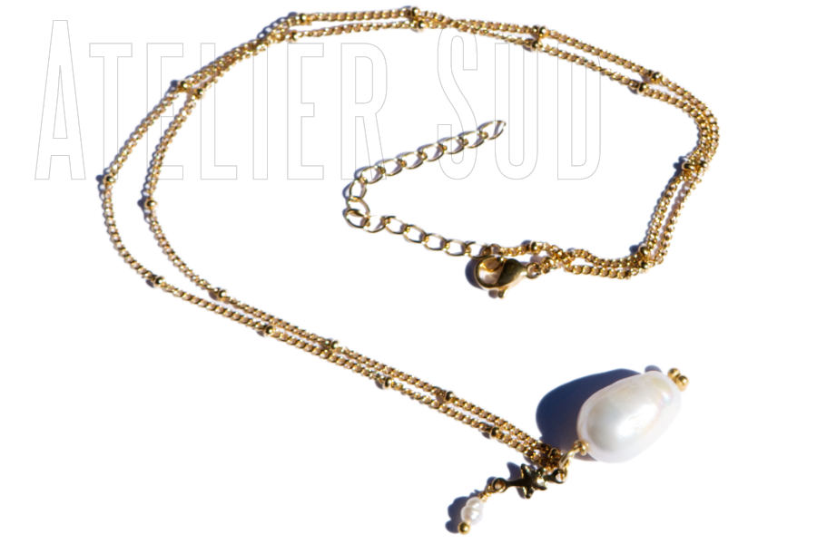 handgemaakte ketting bambus parel wit
