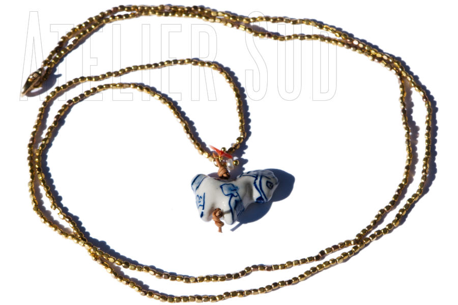 Galo Goud Porselein Paard handgemaakte ketting