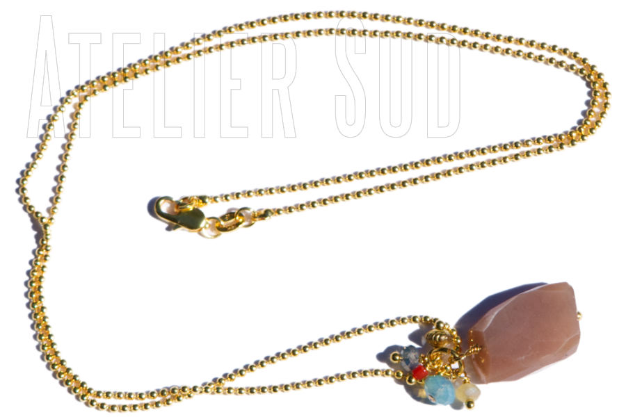 Moon Zalmkleurige Maansteen handgemaakte ketting
