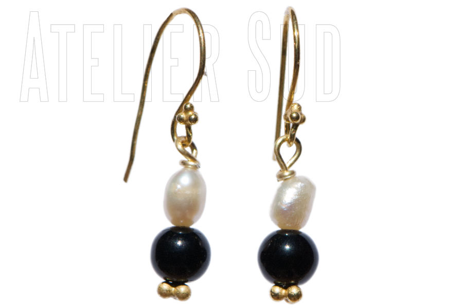 duplo onyx parel handgemaakte oorbellen
