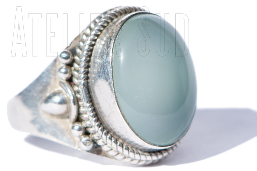 handgemaakte ring avignon zilver blauwe chalcedoon